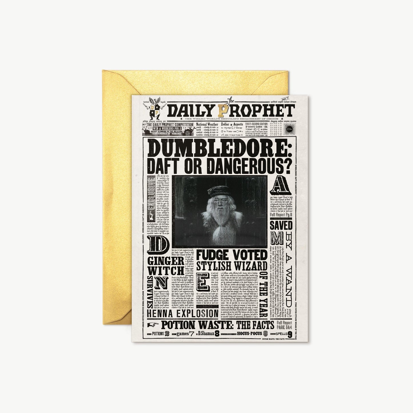 Harry potter note card dumbledore daft of dangerous lenticular