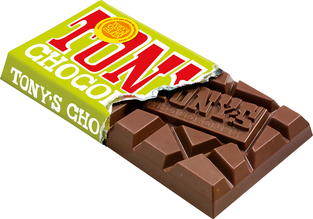 Tony’s chocolonely milk chocolate with hazelnut and crunchy biscuit pieces chocolate bar