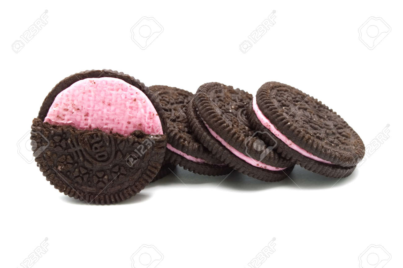 Oreo biscuit with cocoa and strawberry creme