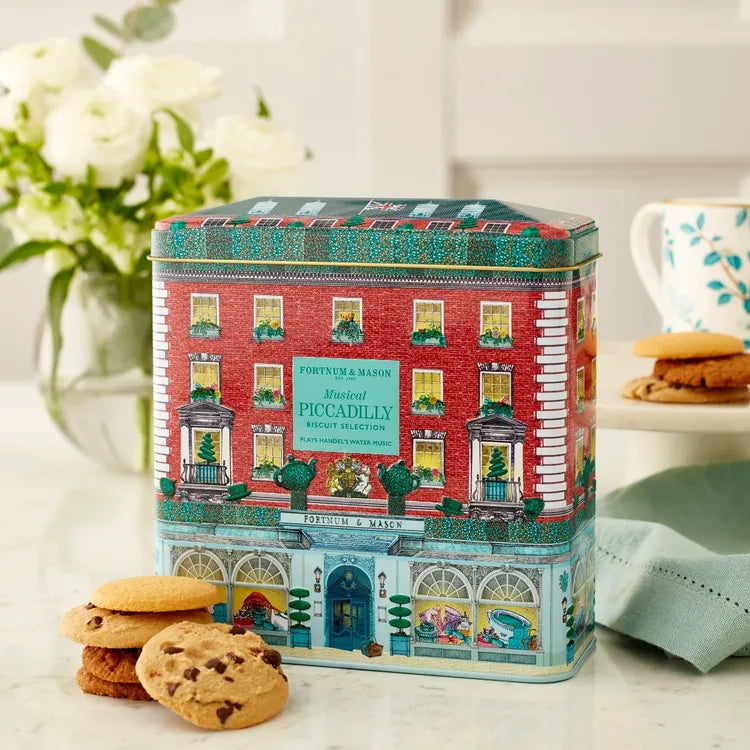 Fortnum & mason Musical Piccadilly Biscuit Selection Tin, 300g علبة بسكويت فورتنوم آند ماسون ميوزيكال بيكاديللي، 300 غرام
