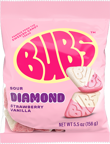 Bubs sour strawberry vanilla diamond foam candy حلوى بوبس بنكهة الفراولة الحامضة والفانيليا الماسية
