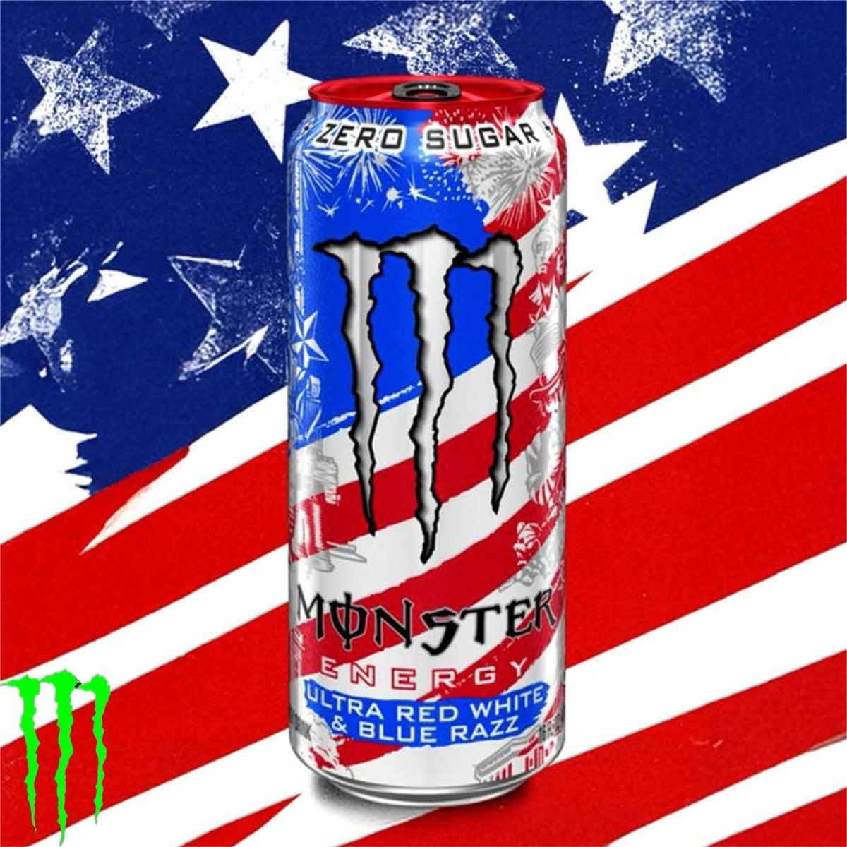 Monster energy ultra red blue and white razz