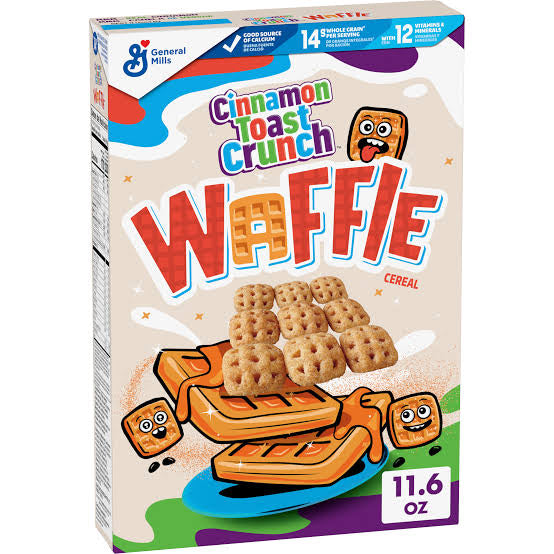 Breakfast GM cereal cinnamon toast crunch waffle حبوب إفطار جي إم، خبز محمص بالقرفة، وافل