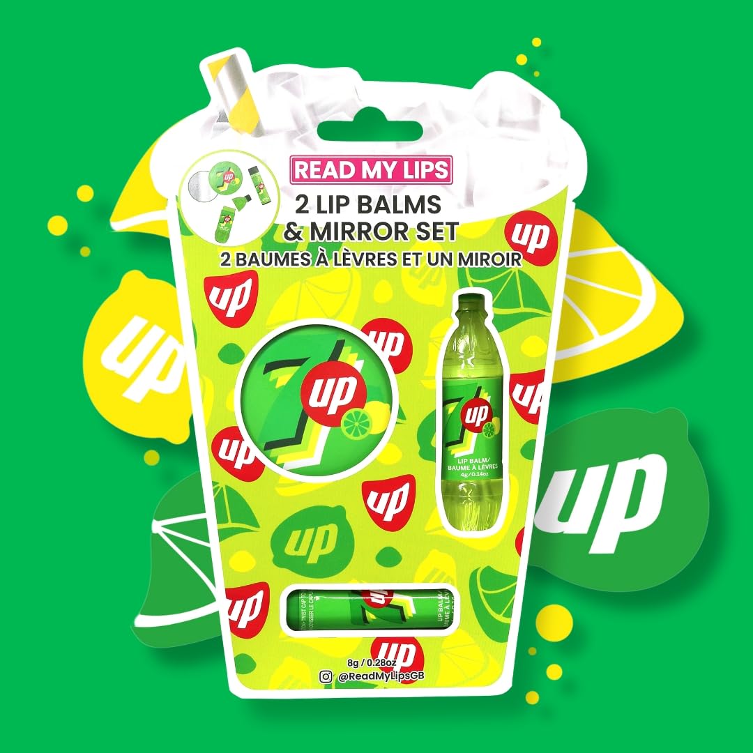 Lip balm 7up and mirror set مرطب شفاه سفن أب ومجموعة مرآة