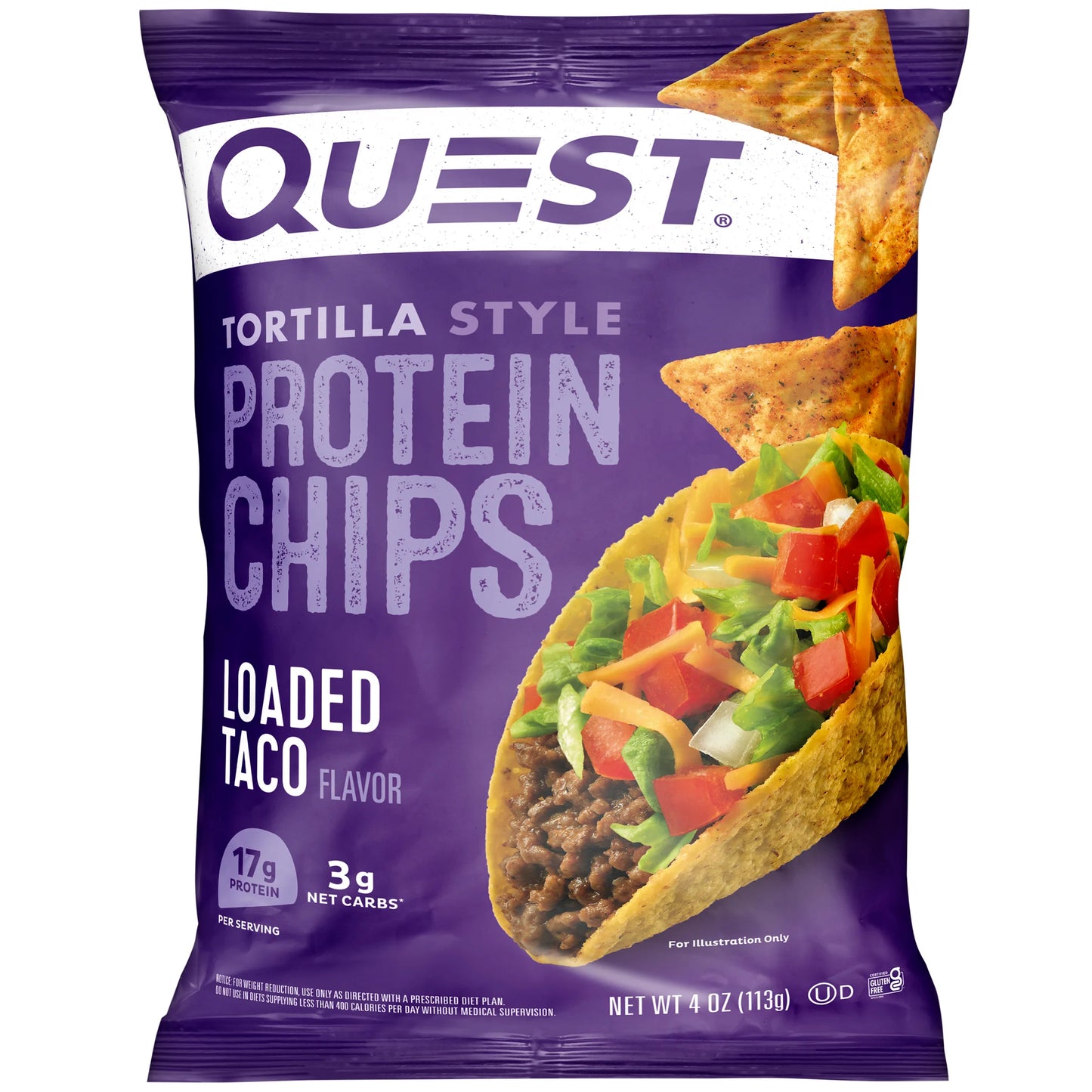 Quest Tortilla Style Protein Chips, Loaded Taco Flavor, 17g of Protein, Low Carb, Baked, 4oz