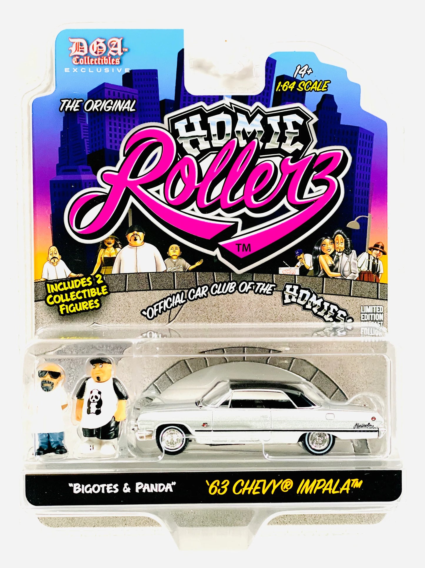 GreenLight & DGA Collectibles - 2025 Series 1 Homie Rollerz - ‘63 Chevy Impala With Bigotes & Panda Homies