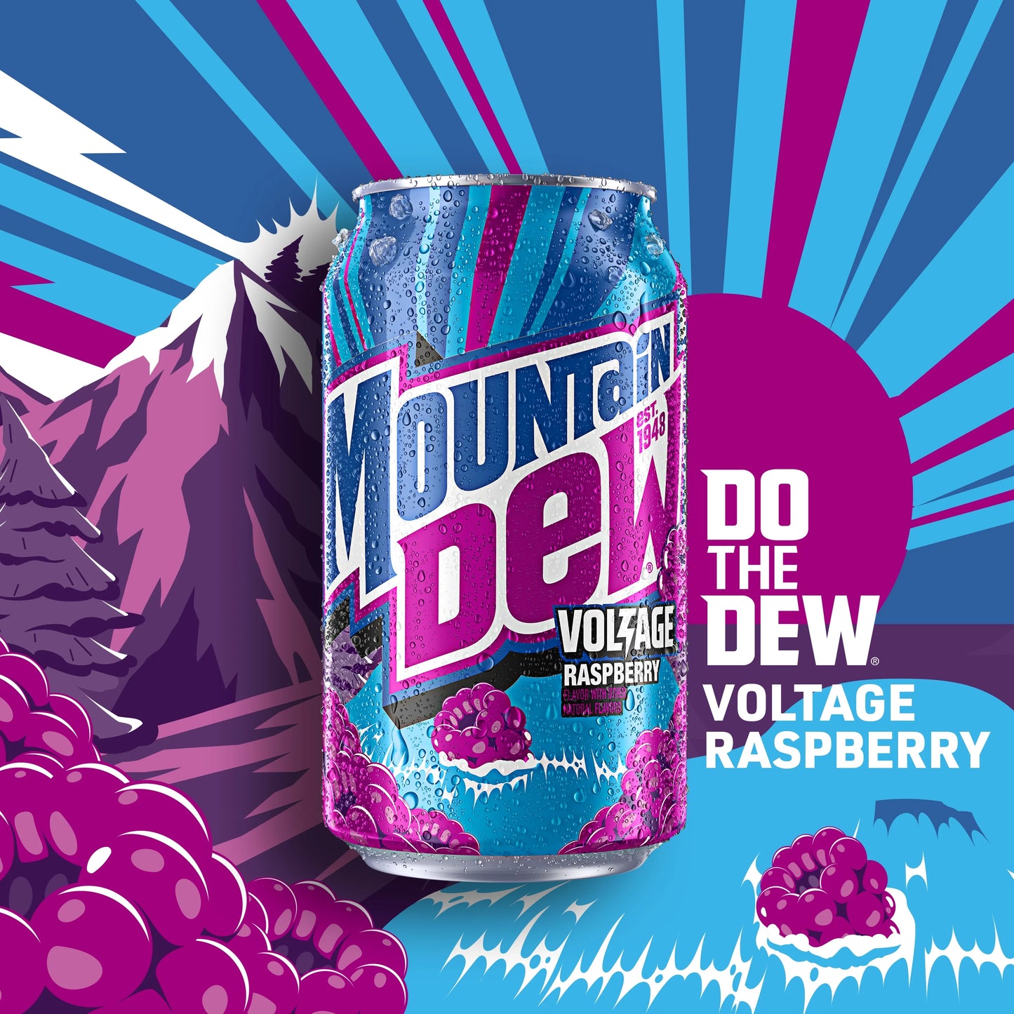 Mtn dew voltage raspberry soft drink 355ml مشروب ماونتن ديو فولتج بنكهة التوت 355 مل