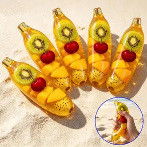 Squishy banana shaped filled with fruit pieces