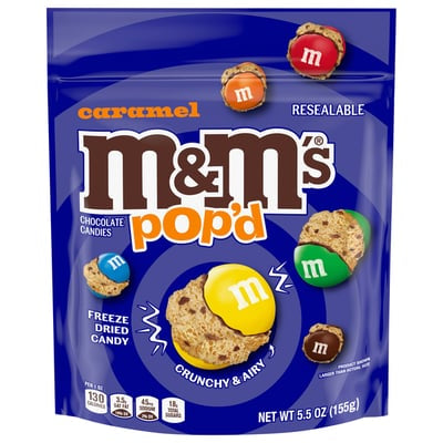 M&ms popd caramel chocolate candies freeze dried حلوى إم آند إمز بوبد بنكهة الكراميل والشوكولاتة المجففة بالتجميد