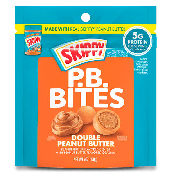 Skippy pb bites double peanut butter center with peanut butter coating