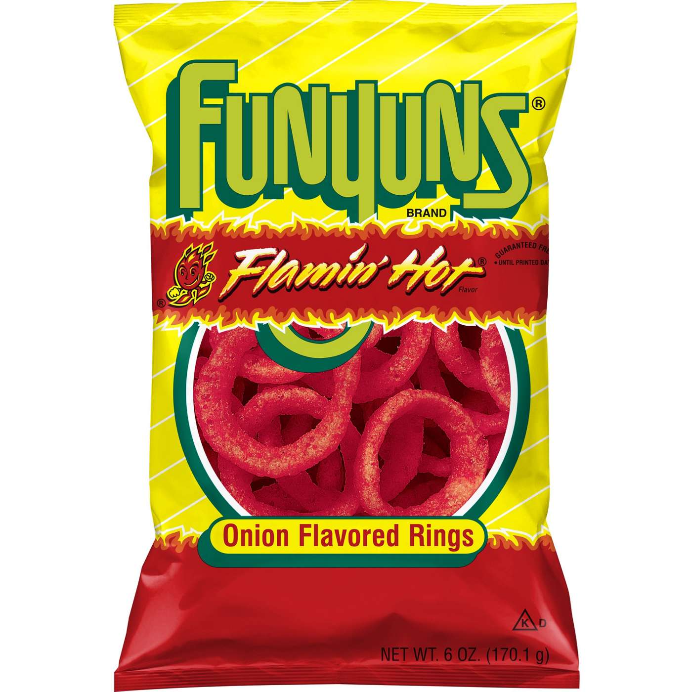 Funnyons flamin hot onion flavored rings