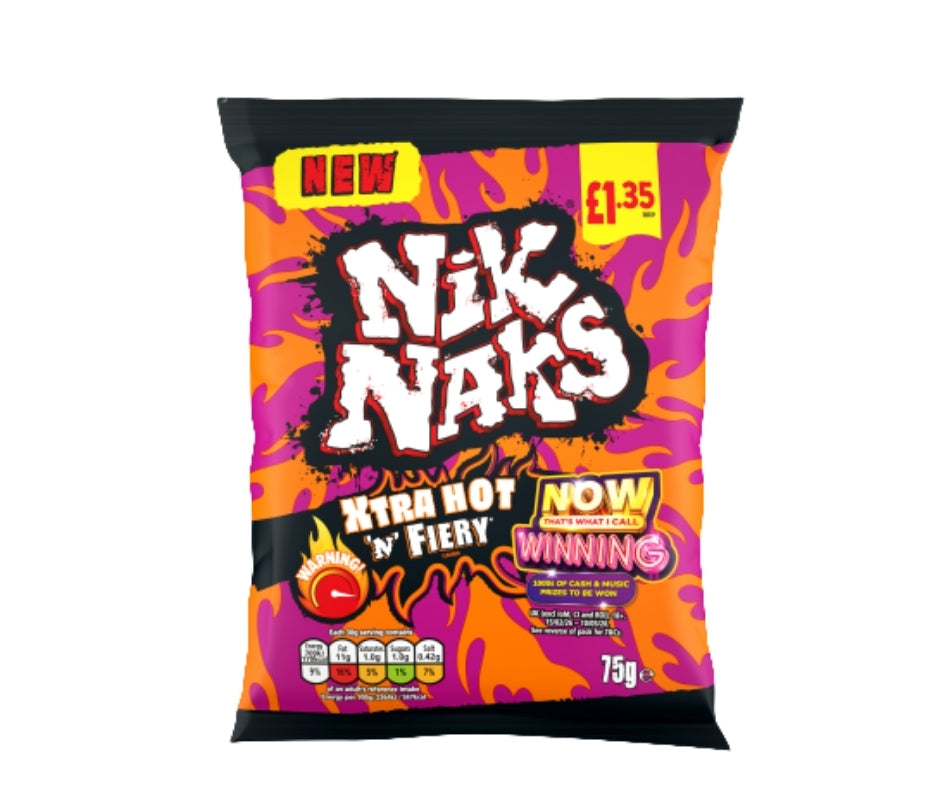 Nik Naks Xtra Hot 'N' Fiery Crisps 75g