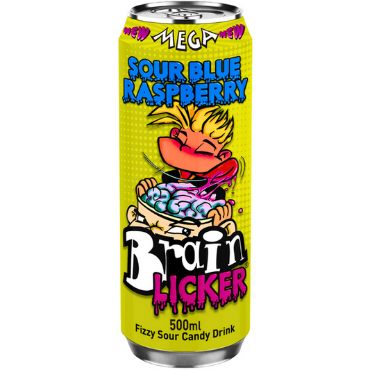 Brain licker mega sour blue raspberry fizzy drink