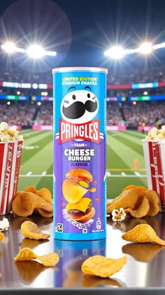 Pringles stadium snack team  cheese burger برجر الجبن لفريق برينجلز، وجبة خفيفة للملعب