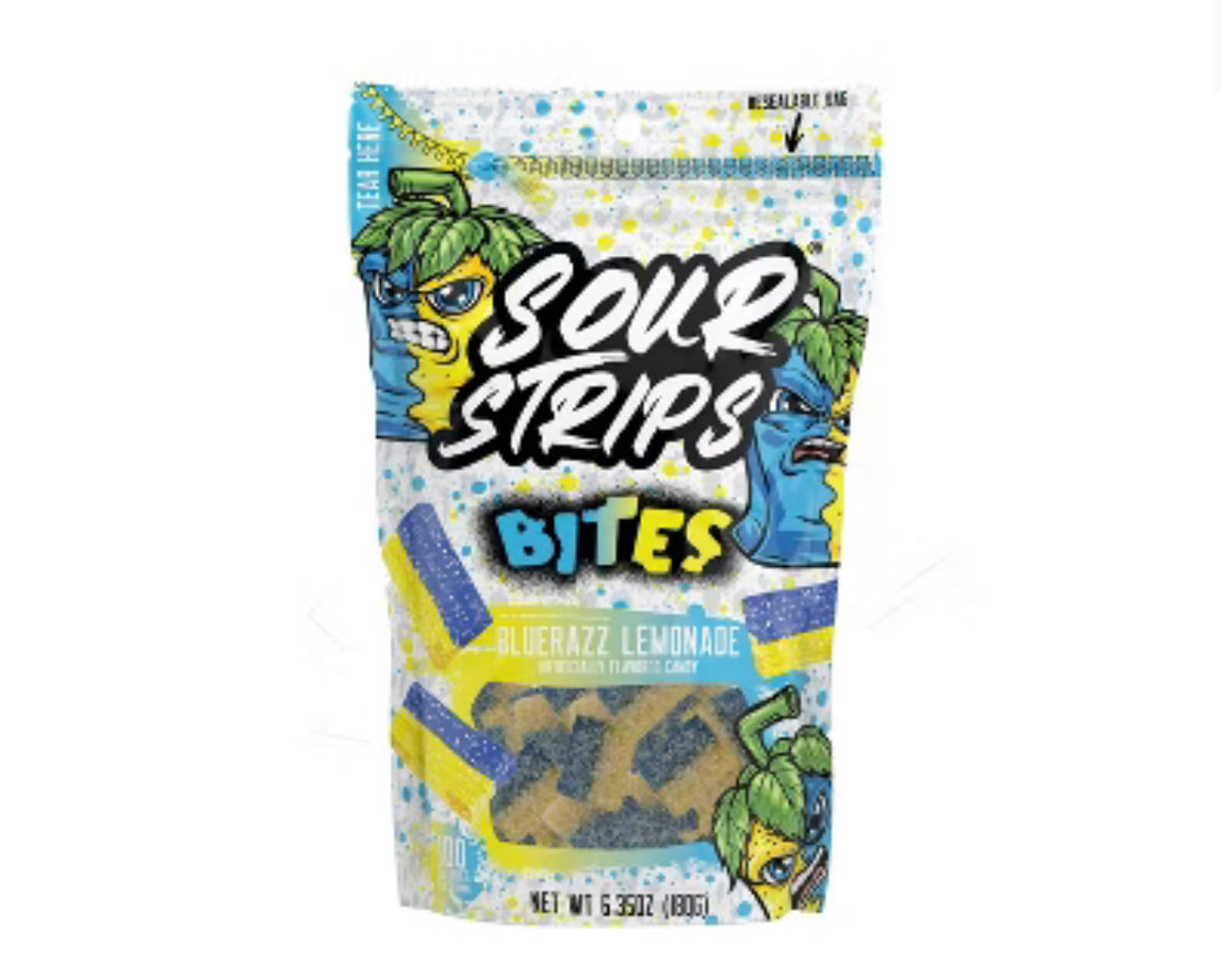Sour strips bites blue raspberry limon قطع حامضة بنكهة التوت الأزرق والليمون