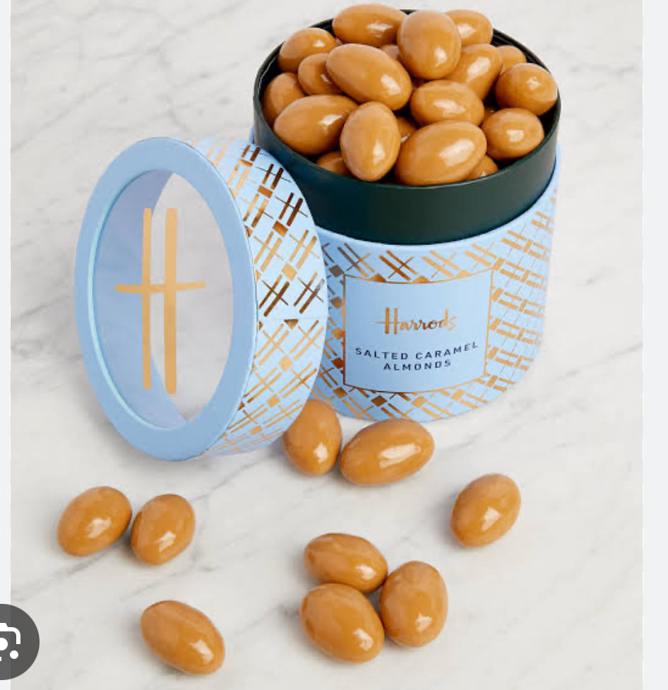 Harrods salted caramel almond 325g لوز بالكراميل المملح من هارودز 325 غرام