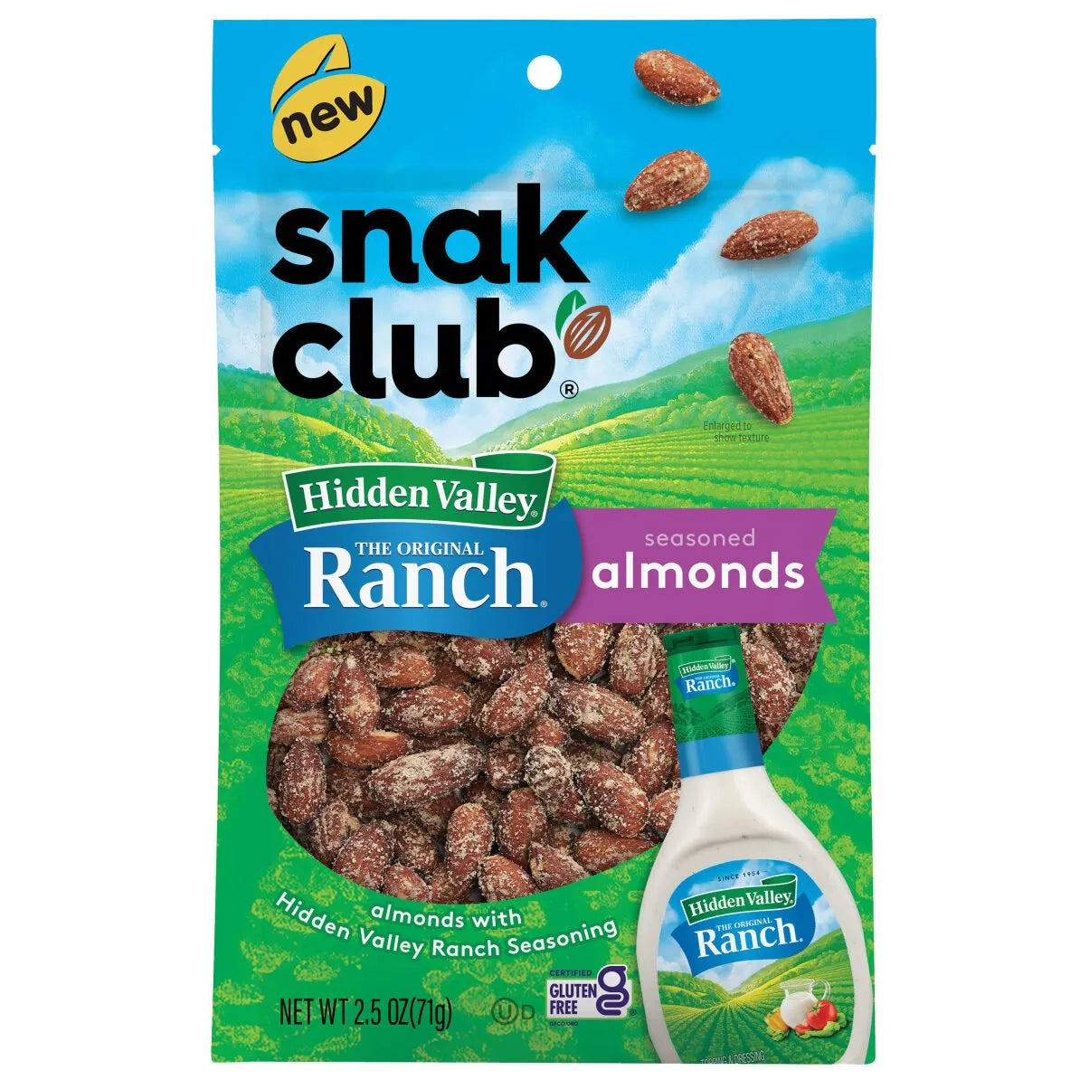 SNAK CLUB HIDDEN VALLEY RANCH ALMONDS 2.5 OZ