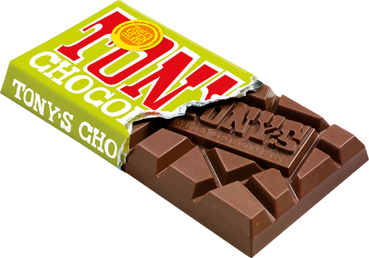 Tony’s chocolonely milk chocolate with hazelnut and crunchy biscuit pieces chocolate bar
