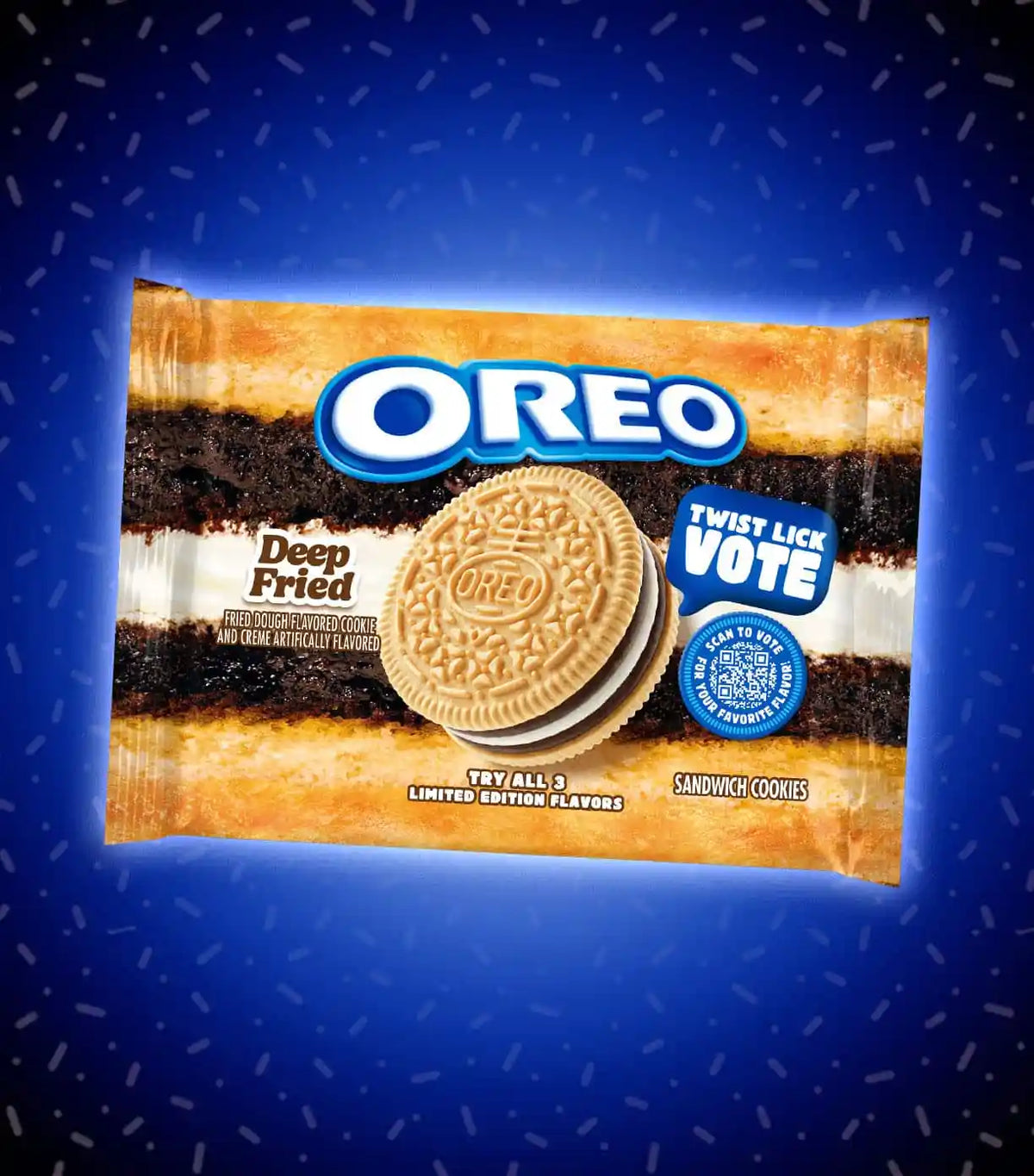 Oreo Twist Lick Vote deep fried dough flavored sandwich cookies and creme