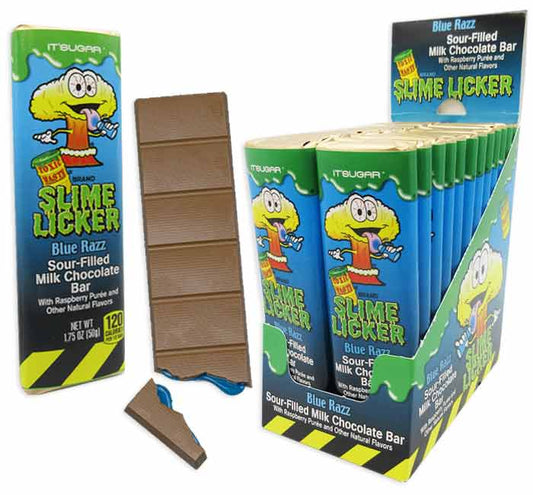 Slime licker blue razz sour filled milk chocolate bar