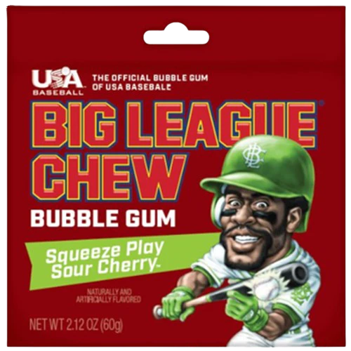 Big League Chew squeezs play sour cherry bubble gum علكة بيج ليج تشو سكويز بلاي بنكهة الكرز الحامض