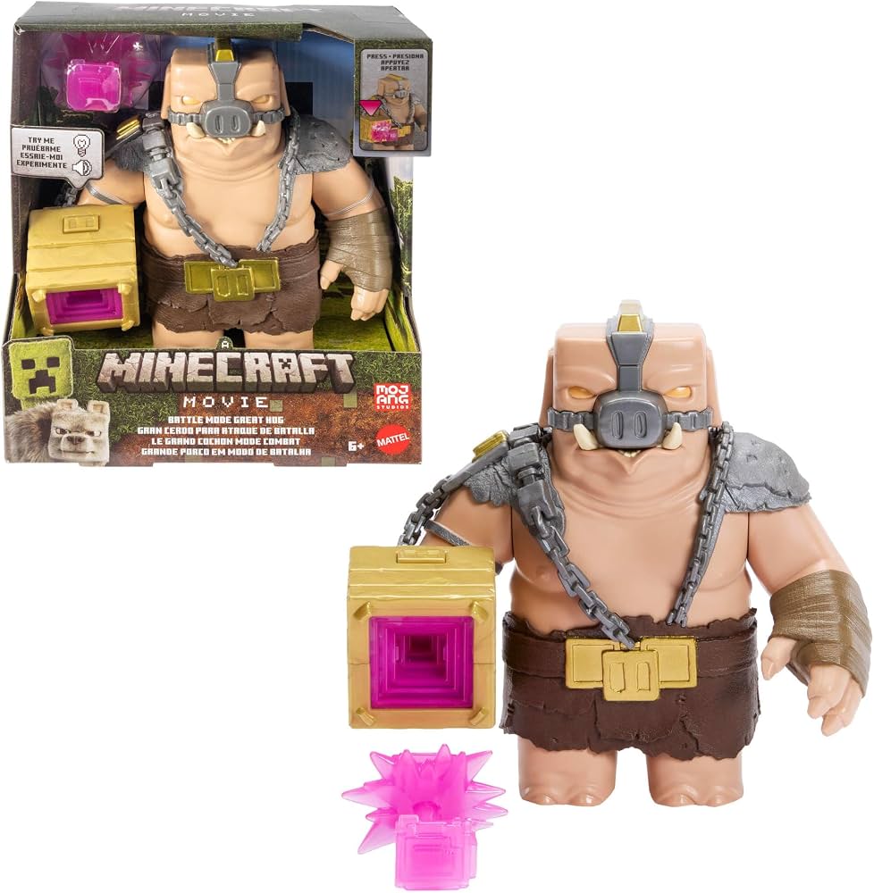 Mattel Minecraft Movie Toy, Battle Mode Great Hog Action Figure with Lights & Sounds, Oversized Piglin Warrior Inspired by A Minecraft Movie