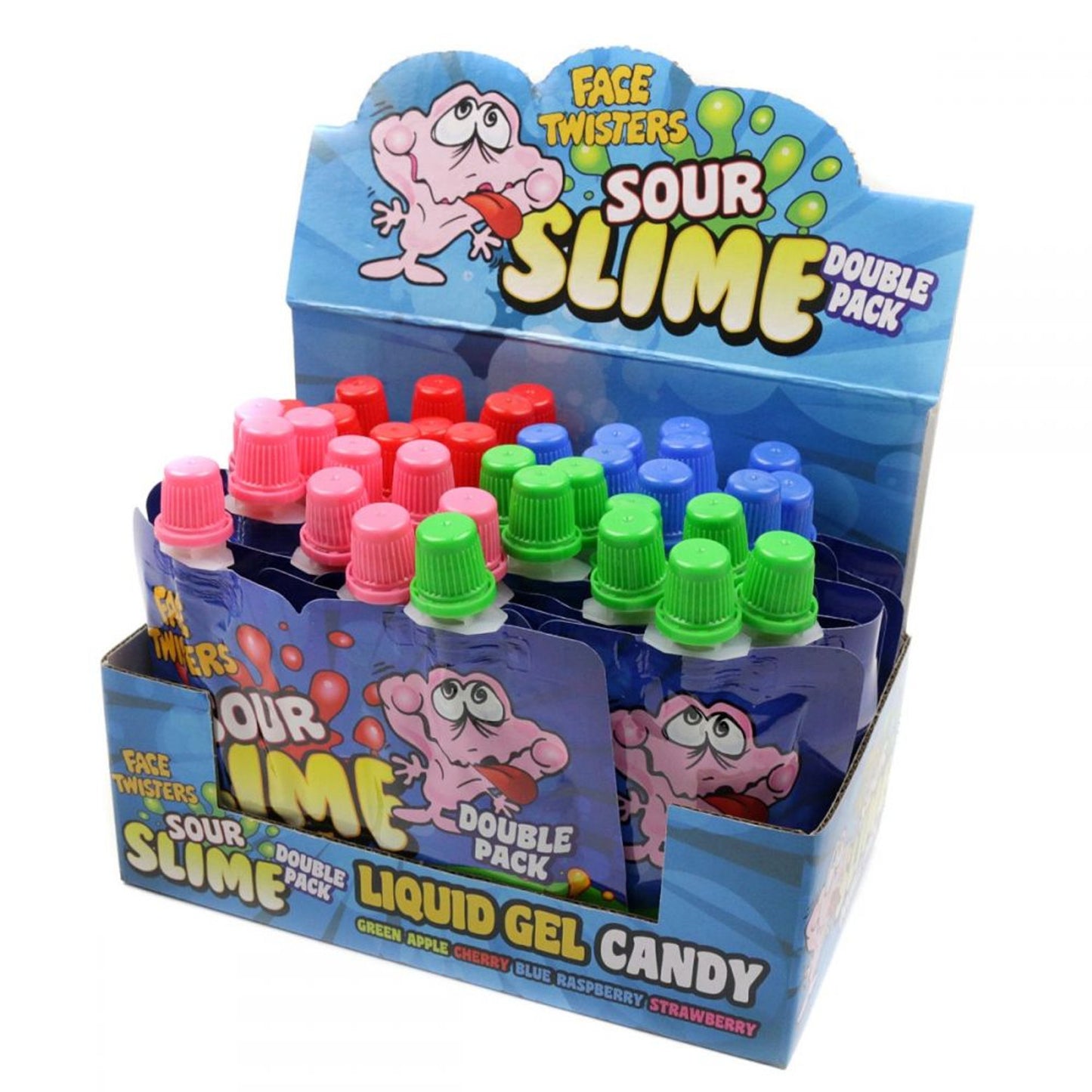 Face twister sour slime double pack green apple cherry blue raspberry strawberry