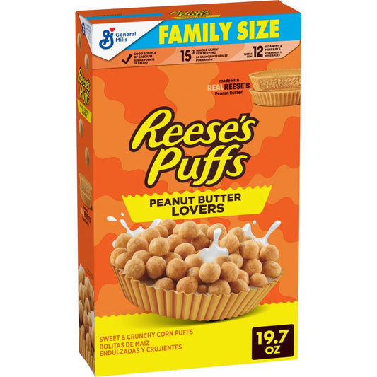 Breakfast GM Reeses Puffs lovers Cereal 16.7oz حبوب إفطار ريسز بافس لمحبي الإفطار (16.7 أونصة)