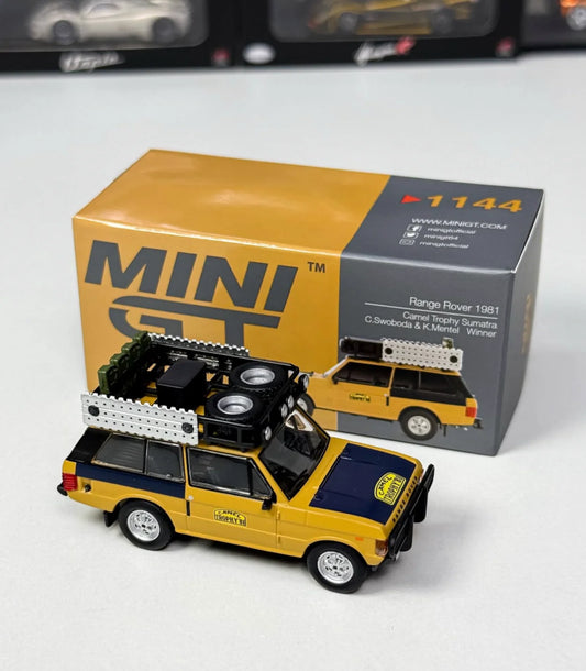 Mini GT Range Rover 1981 Camel Trophy Sumatra C.Swoboda & K.Mentel Winner Yellow #1144