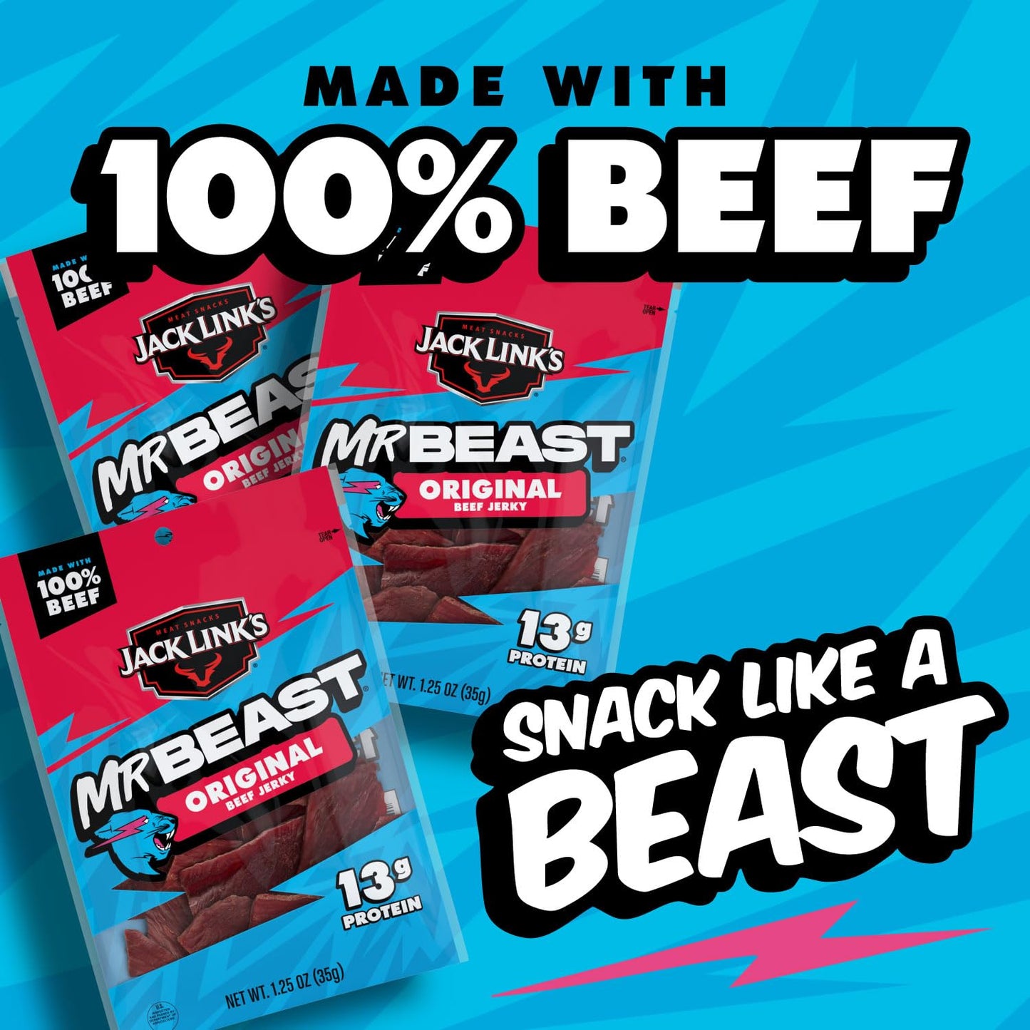 Mr beast Jack Links Beef Jerky Original 40g لحم بقري مجفف حلو وحار من مستر بيست - جاك لينكس - 40 غرام