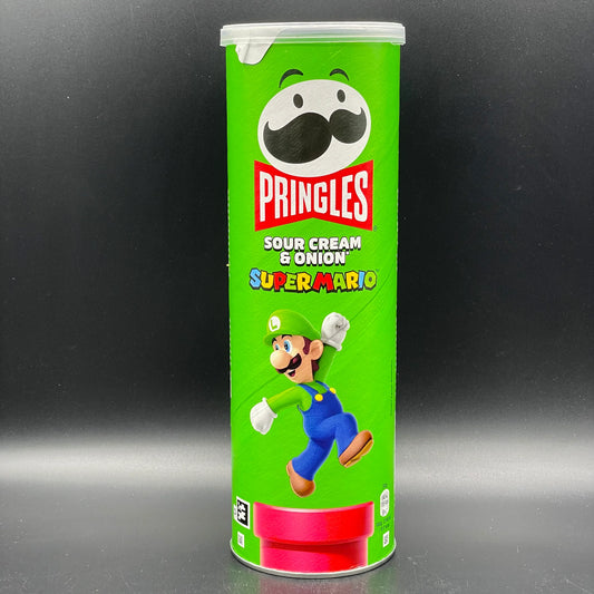 Pringles sour cream and onion super mario edition برينجلز بنكهة الكريمة الحامضة والبصل، إصدار سوبر ماريو