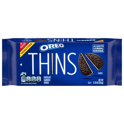 Oreo thins creme chocolate sandwich cookies family size بسكويت أوريو ثينز ساندويتش كريمة الشوكولاتة، حجم عائلي