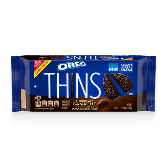 Oreo thins chocolate ganache creme sandwich cookies family size بسكويت أوريو ثينز ساندويتش بكريمة غاناش الشوكولاتة، حجم عائلي