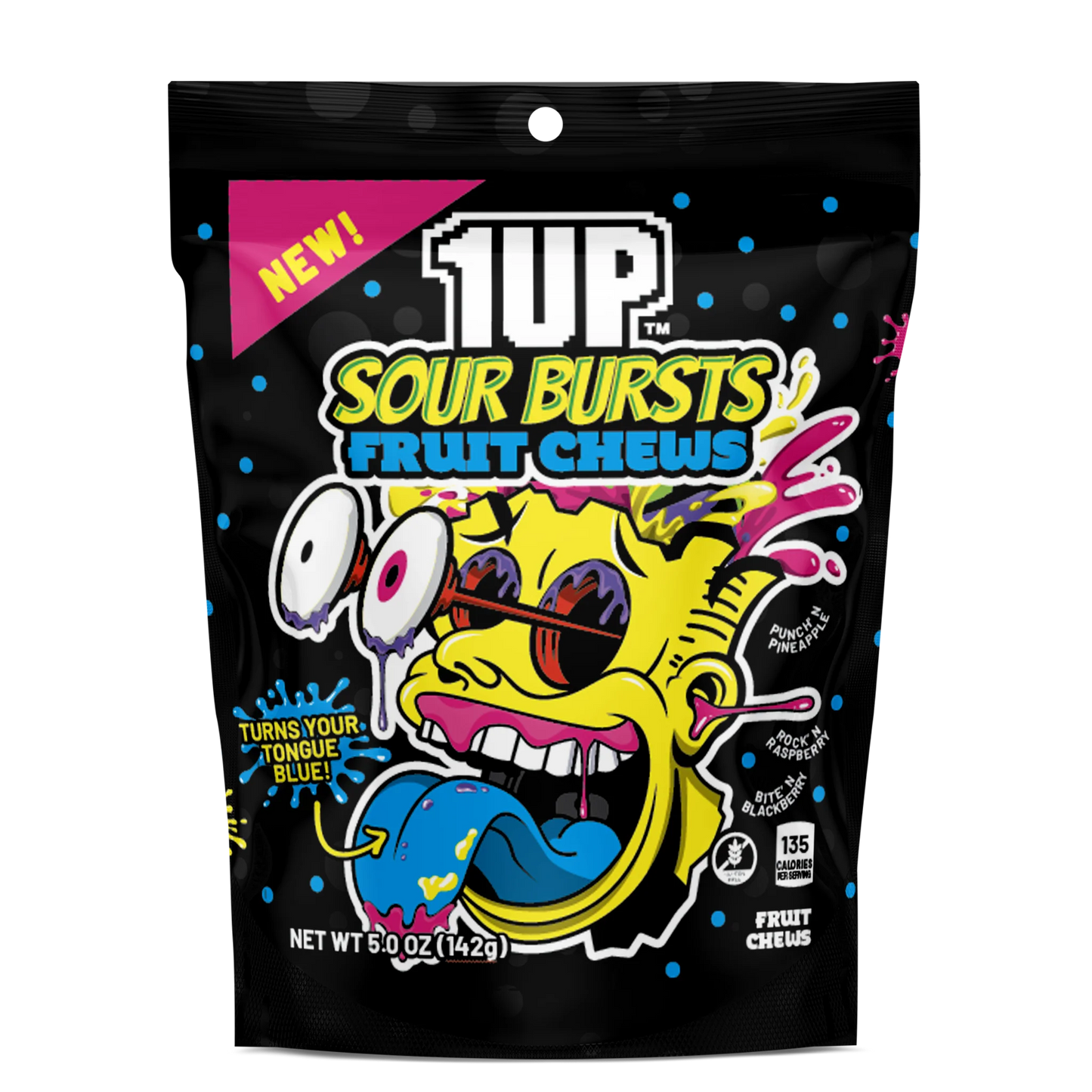 1up freeze dried sour sour brusts fruit chews pineapple and blue berry