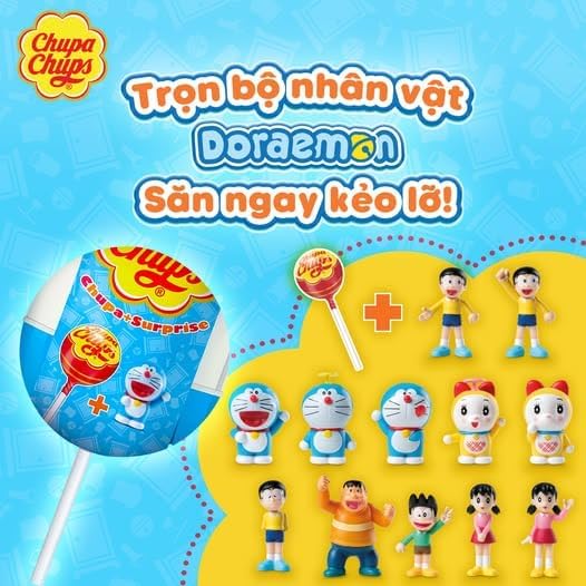 Chupa chups surprise doraemon lollipop strawberry  + gift مصاصة تشوبا تشوبس المفاجئة بنكهة الفراولة من دورايمون + هدية