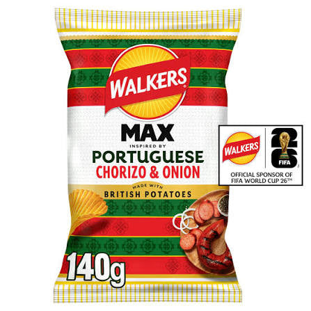 Walkers max world cup 2026 purtogese shorezu and onion Potato Chips