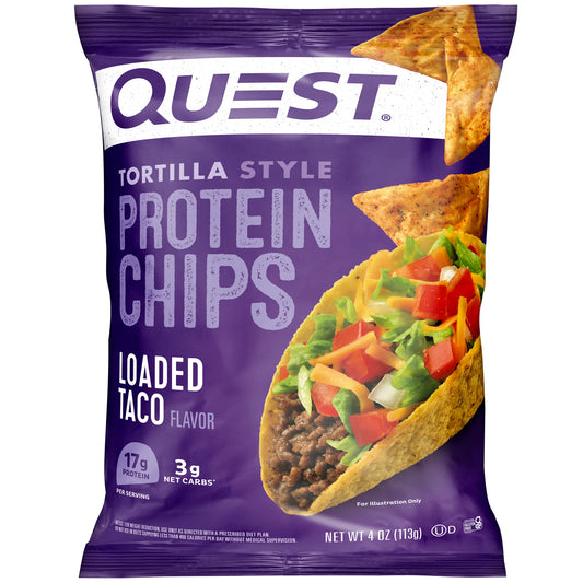 Quest Tortilla Style Protein Chips, Loaded Taco Flavor, 17g of Protein, Low Carb, Baked, 4oz