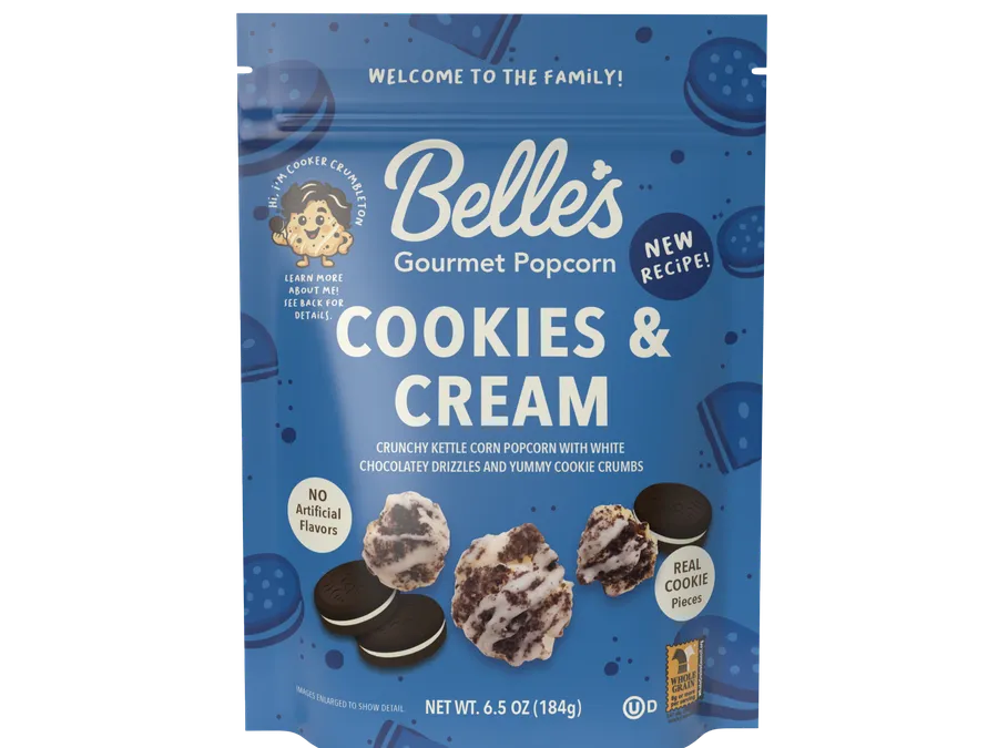 Bellas gourmet kettle popcorn cookies and cream flavor فشار بيلاس الفاخر بنكهة الكوكيز والكريمة