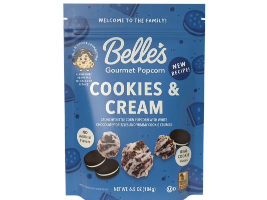 Bellas gourmet kettle popcorn cookies and cream flavor فشار بيلاس الفاخر بنكهة الكوكيز والكريمة