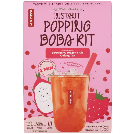 Pocas instant popping boba kit strawberry and dragon fruit tea