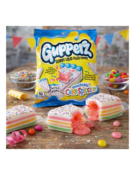 Gupperz gummy liquid filled popperz confetti cake splosion