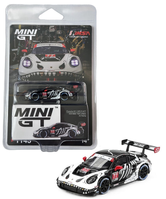 Mini GT Regular Release #1143 - “Skeleton Rexy” Porsche 911 GT3 R #77 (2025 IMSA Petit Le Mans AO Racing)