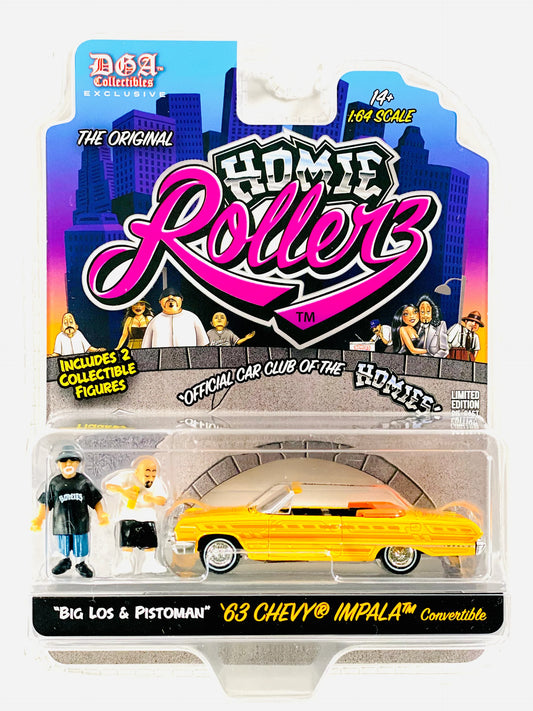 GreenLight & DGA Collectibles - 2025 Series 1 Homie Rollerz - ‘63 Chevy Impala Convertible With Big Los & Pistoman Homies