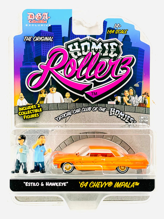 GreenLight & DGA Collectibles - 2025 Series 1 Homie Rollerz - ‘64 Chevy Impala With Estilo & Hawkeye Homies