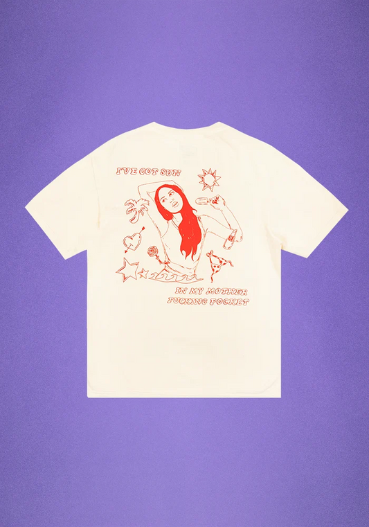 Olivia Rodrigo ivory oversized sun in my mother fucking pocket t-shirt