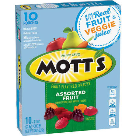 Motts  fruit flavored snack made with real fruit and veggie juice