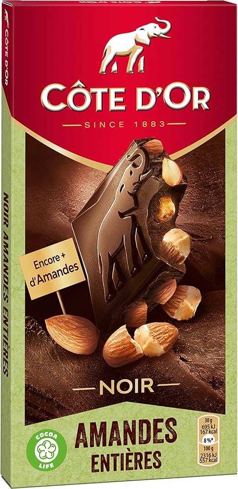 CÔTE D'OR dark chocolate and almonds 180g شوكولاتة داكنة كوت دور مع اللوز 180 غرام