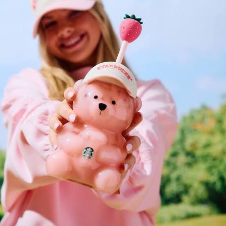 Teddy bear Starbucks cup strawberry pink