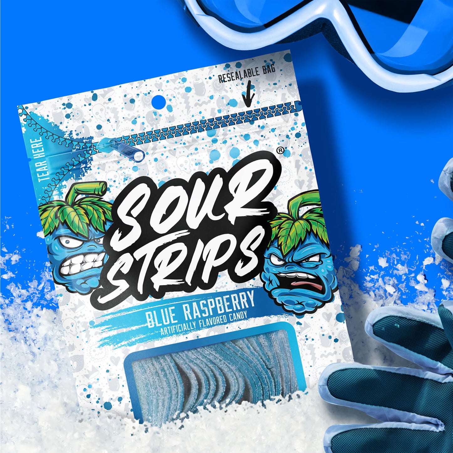 Sour strips blue raspberry شرائح التوت الأزرق الحامضة