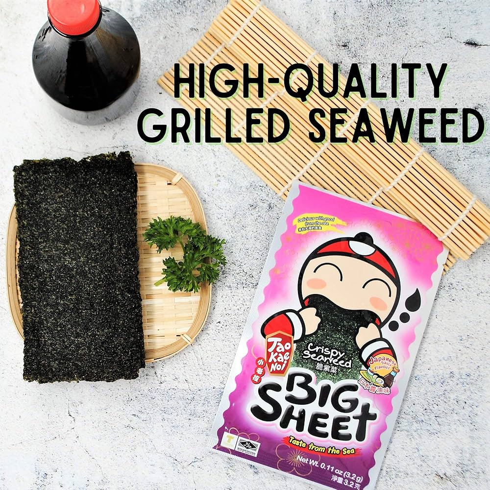 Tao kae noi crispy seaweed big sheet soy sauce flavour .